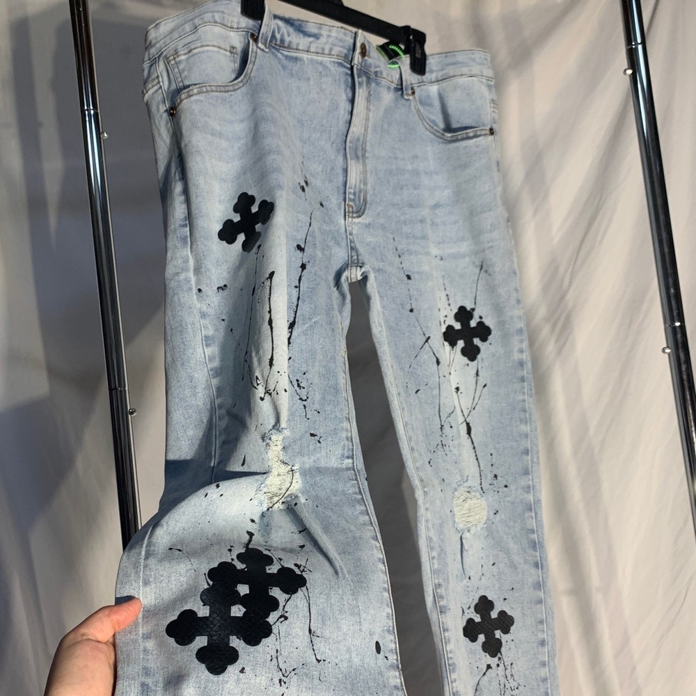 Eternity Light Denim‎ Black Cross Jeans New With Tags Mens 42